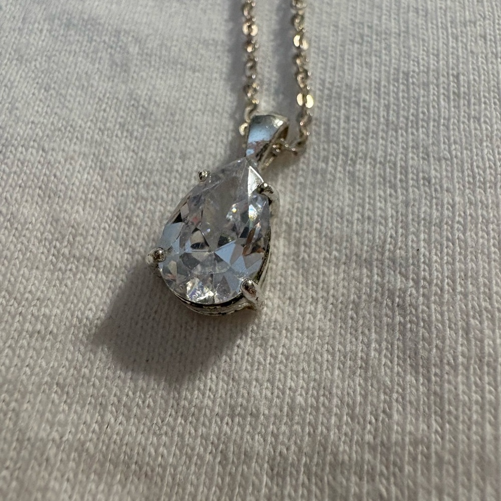 Elegant Silver Teardrop CZ Pendant Necklace